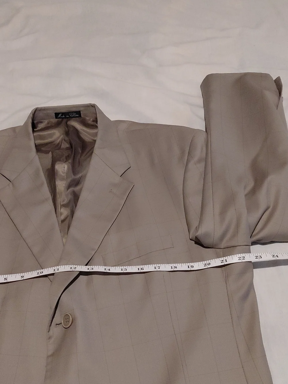 Men's Wool Blend Taupe Windowpaine Three-Button Suit Jacket